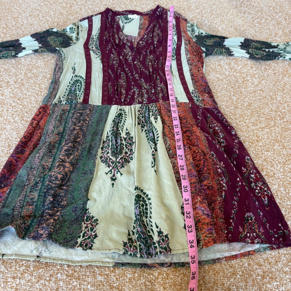 Anthropologie Tiny Patchwork Paisley Mini Dress Burgundy Boho Artsy Small - Picture 7 of 7